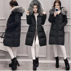 Ailooge высокое качество России модные женские туфли парка зимняя куртка женские X-Длинные Серые парки с гусиным пухом толщиной с капюшоном
