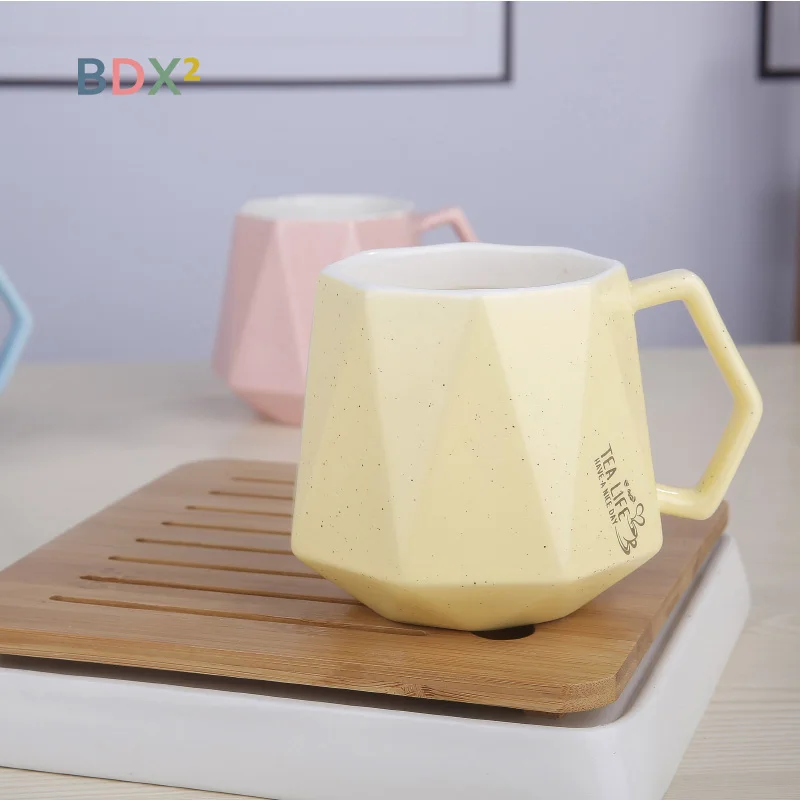 Креативная керамическая кружка с бриллиантами, кофейная чашка, чайная молочная чашка для офиса, Студенческая, деловая, розовая, белая, синяя, Желтая Чашка для воды - Цвет: Цвет: желтый