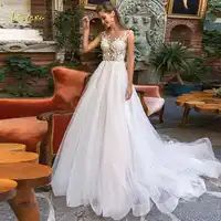 Loverxu Illusion Scoop A Line Wedding Dress Delicate Appliques Beading Cap Sleeve Bride Dress Court Train Bridal Gowns Plus Size