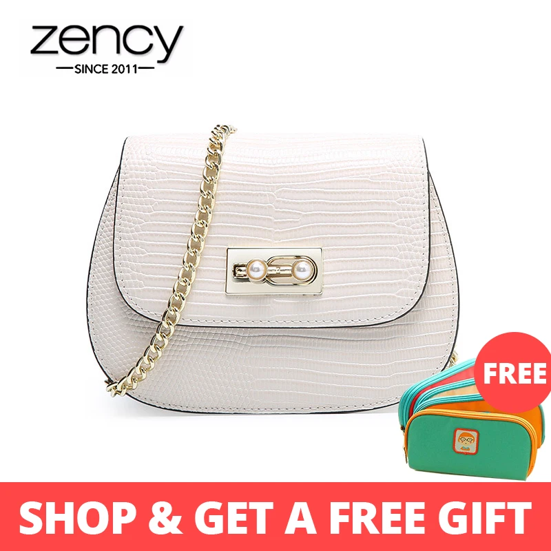 

Zency Beige Women Crossbody Bag 100% Genuine Leather Handbag Chain Strap Fashion Lady Shoulder Purse Black Green