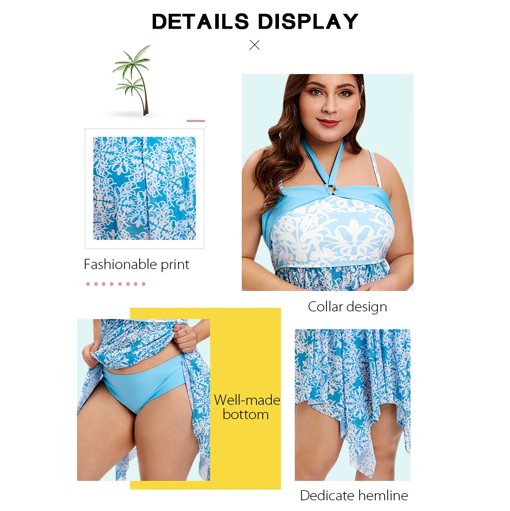 Tribal Print Handkerchief Plus Size Tankini Set