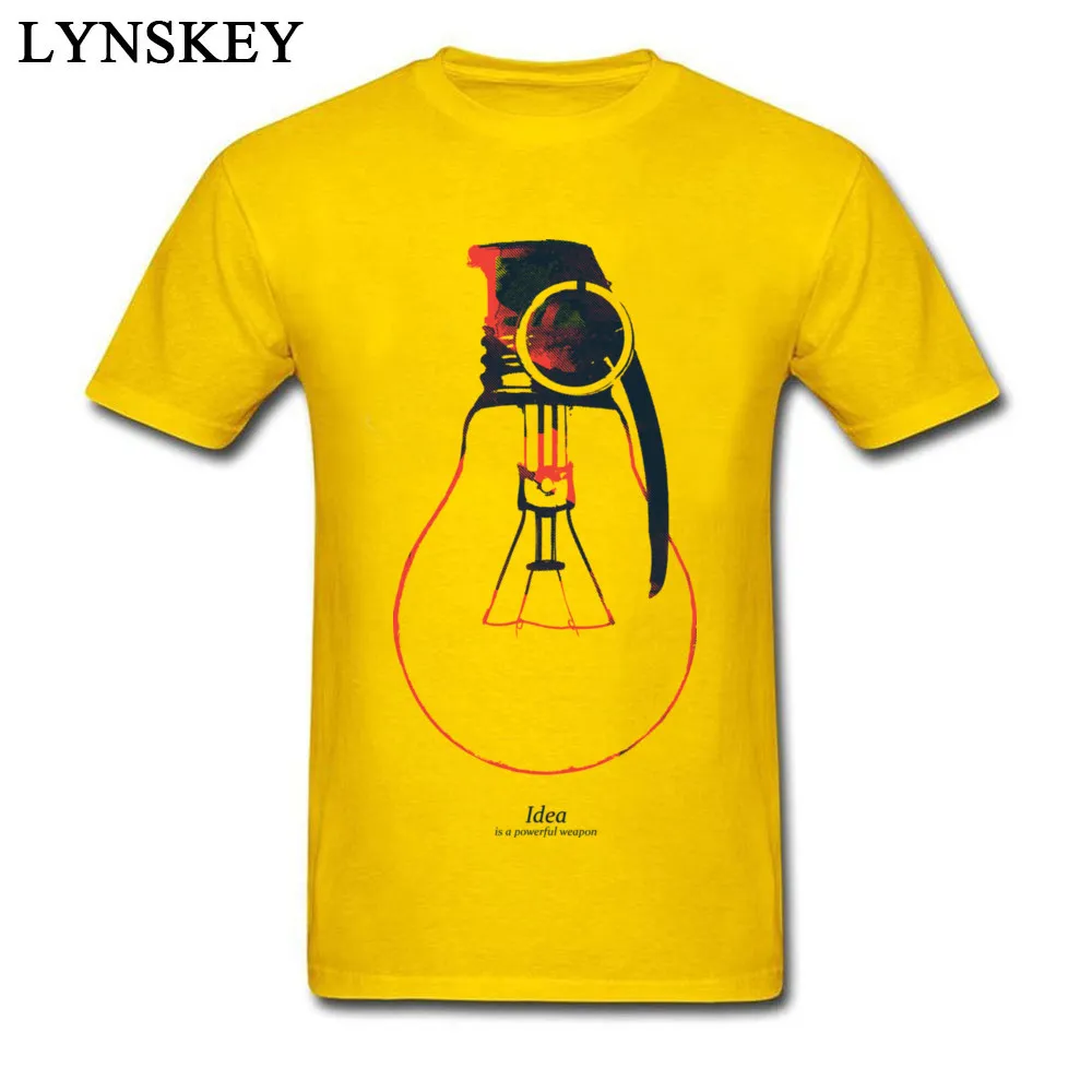 Simple Style Tops T Shirt for Men New Coming Summer Fall Crew Neck 100% Cotton T-shirts Idea is a powerful weapon Crazy Tee-Shirts yellow