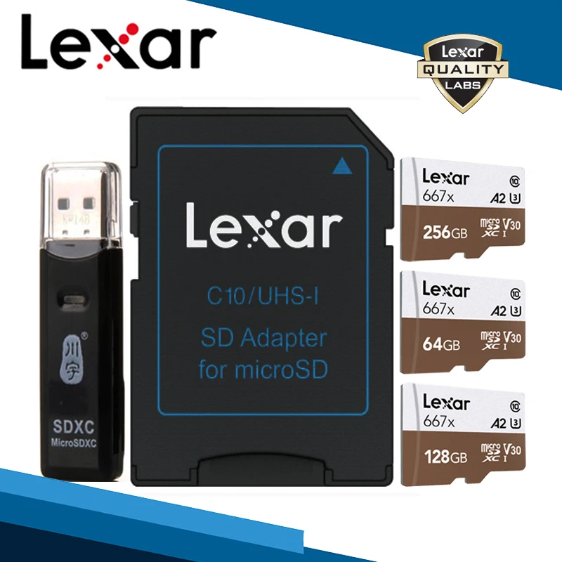 Lexar Micro SD карта 667x карты SDXC с ридером USB 2 0 256 ГБ TF памяти 128 A2 U3 класс 10 V30 мини