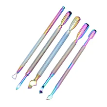 

STZ 5pcs Chameleon Double Sided Finger Dead Skin Remover Cuticle Pusher Steel Spoon Triangle Tools for Gel Polish TRGT01-05