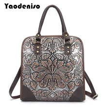 Yaodeniso Marke Damen Handtaschen Aus Echtem Leder Frauen Tasche Casual Tote Blumendruck Umhängetaschen 2017 Neue Luxus Große Einkaufstasche