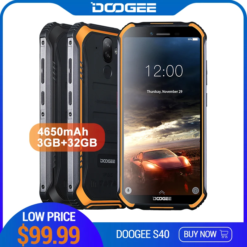 IP68/IP69K DOOGEE S40 MTK6739 4 ядра 2 Гб Оперативная память 16 Гб Встроенная память Android 9,0 4GNetwork прочный мобильный телефон 5,5 дюймов Дисплей 4650 мА/ч, 8.0MP