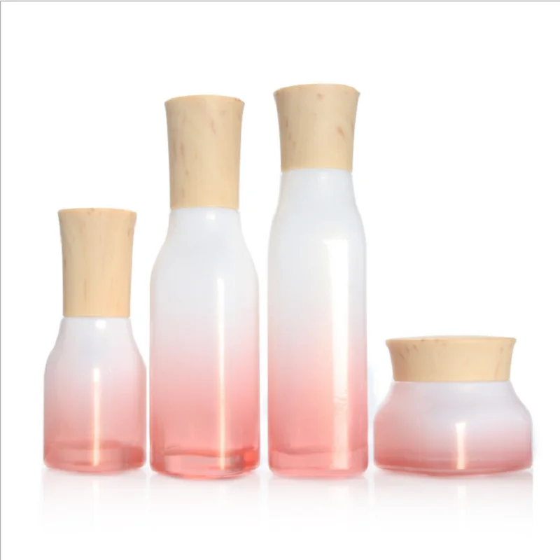 Glass Spray Bottle Cherry Blossom Red Empty Emulsion Pump Cosmetic Packaging Container Square Shape Toner Refillable Bottles