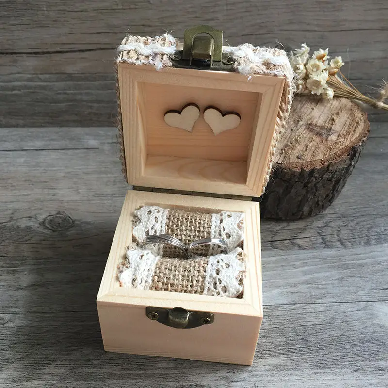 

Rustic Wedding Ring Bearer Box with Romantic Lace Customised Ring Holder Ring Pillow Gifts Personalized For Engagement Party
