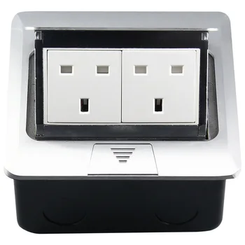 

13A 250V Aluminum Silver Panel UK Standard 2 Way Pop Up Floor Socket Electrical Outlet Modular Combination Available Sockets