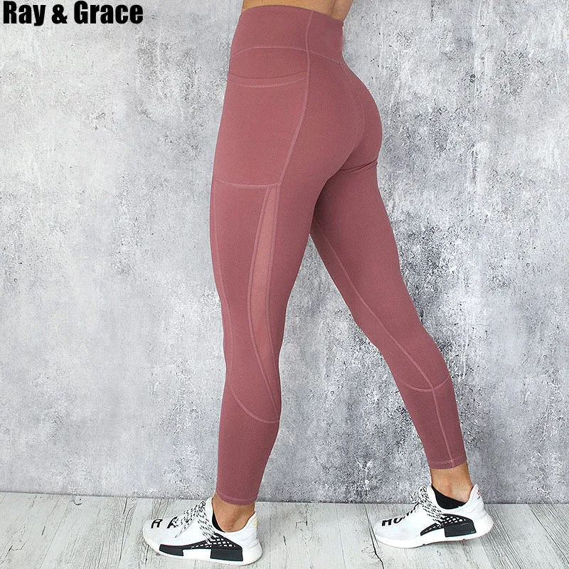RAY GRACE, женские штаны для йоги, спортивные штаны для бега, леггинсы, эластичные, для фитнеса, бесшовные, для контроля живота, для спортзала, компрессионные колготки, штаны