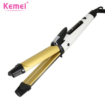

KEMEI 2 In 1 Steampod Hair Straightener Straightening Irons Wand Flat Iron Portable Mini Curling Iron Ceramic Curler KM-1268