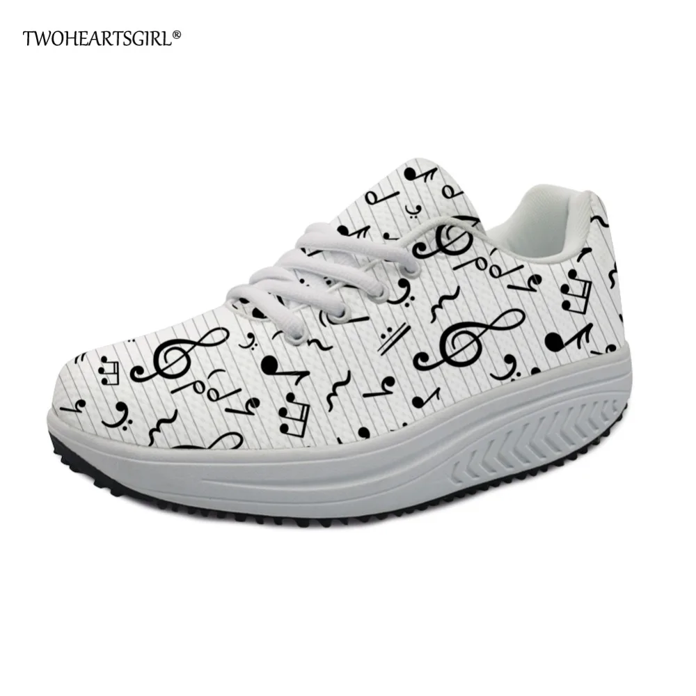 

Twoheartsgirl Music Note Print Women Swing Shoes Breathable Casual Flat Shoes Personalized Ladies Fitness Platform Walking Shoes