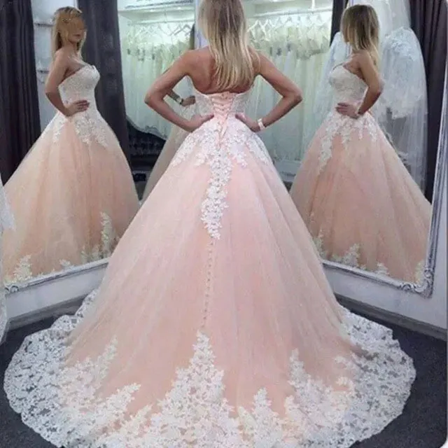 Vestido de noiva, розовое свадебное платье, бальное платье, милое кружевное Тюлевое платье с корсетом сзади, длинное свадебное платье принцессы, свадебное платье