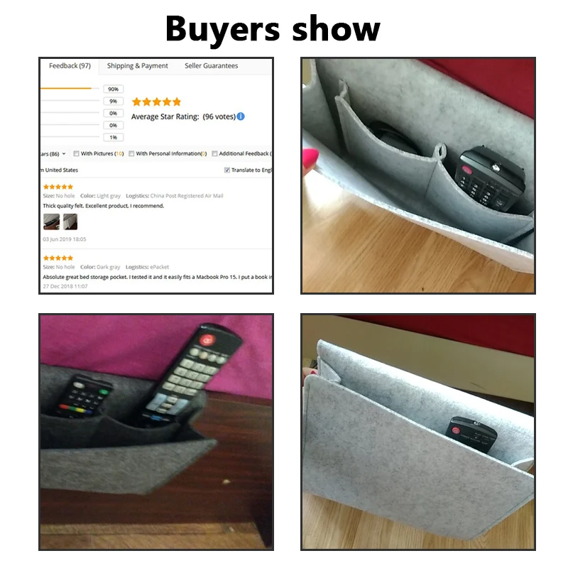  Bed Pocket Organizer Bedside Caddy Felt Bed Storage Organizer Bag with 2 Small Pockets for Organizi