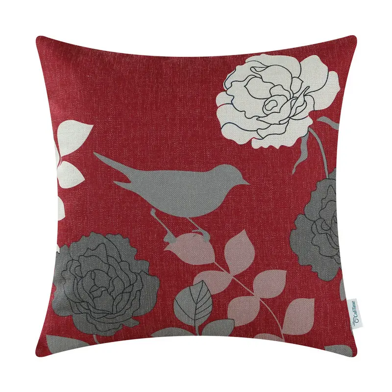 calitime cushion cover decorative pillows shell home car floral burgundy ground gray shadow bird 20 - Decorative Pillows Cheap calitime cushion cover decorative pillows shell home car floral burgundy ground gray shadow bird 20 - Decorative Pillows Cheap