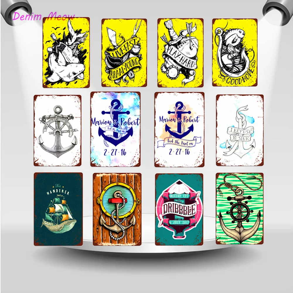

20*30cm Vintage Anchor Metal Tin Signs Plaque Summer Shabby Chic Iron Painting Boat Posters Bar Pub Wall Art Home Decor WY43