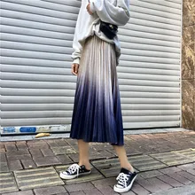 Эластичная талия, винтажная мода, градиентный галстук, краситель, контрастный цвет, длинная юбка миди, корейский богемный стиль, женские плиссированные Faldas, новинка