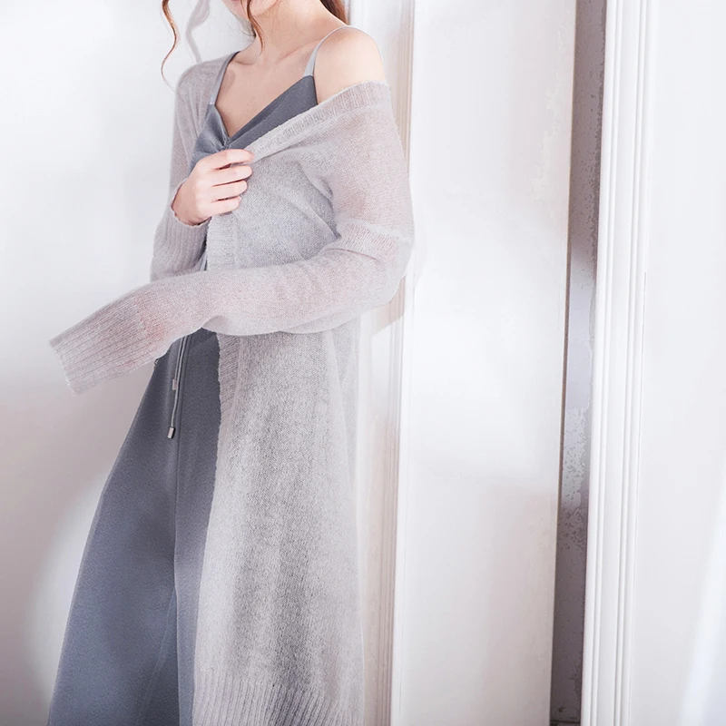 

Long Cardigan Female 2019 spring Women Long Sleeve Mohair Cardigan Sweater Thin Early autumn section soft Knitted Cardig BL011