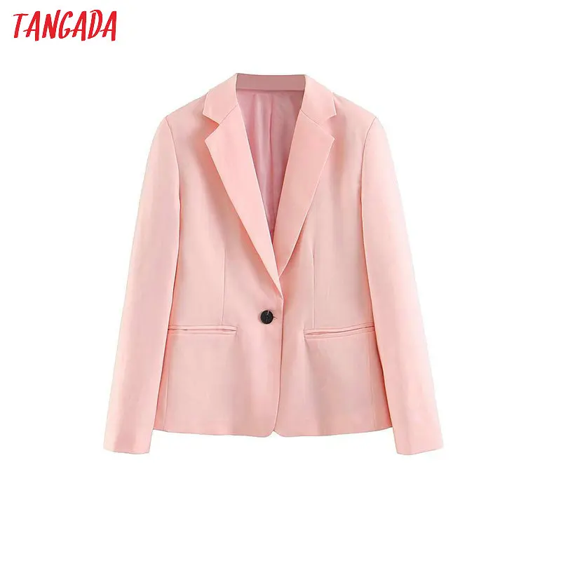 

Tangada women pink blazer new arrival office ladies blazer jacket work long sleeve retro blazer femme SL315