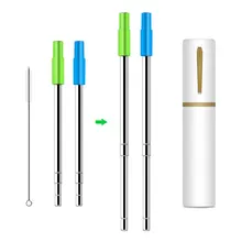 Съемная Нержавеющая сталь телескопическая Питьевая соломинка дорожная соломинка с щеткой, чехол и силиконовый наконечник(упаковка-2