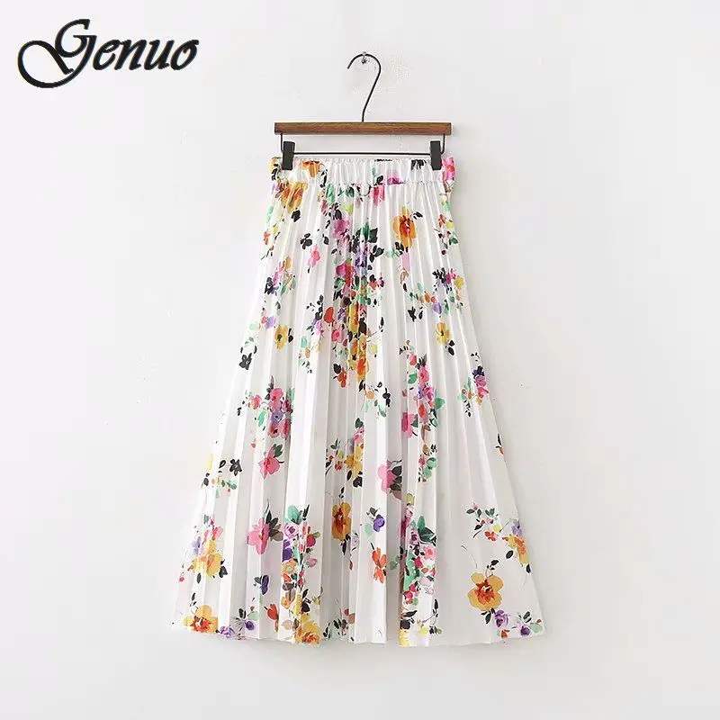 

2019 New summer floral pleated skirt women fashion 2019 trending styles midi skirts casual brand female skirt