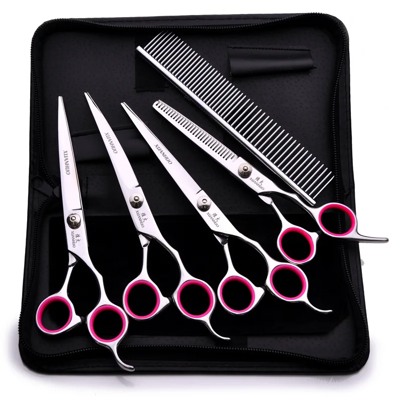 

Professional Pet Scissors Set for Dogs Grooming Straight Thinning Curved Scissors With Comb Bag Cat Cutting Hair Shears 2/4/5PCS
