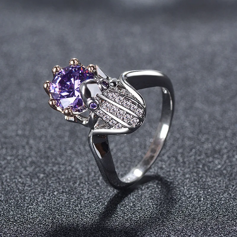 

Fashion Creative Silver Color Frog Rings Luxury Personality Purple Crystal Zircon Rings for Women Party Jewelry Dropshipping