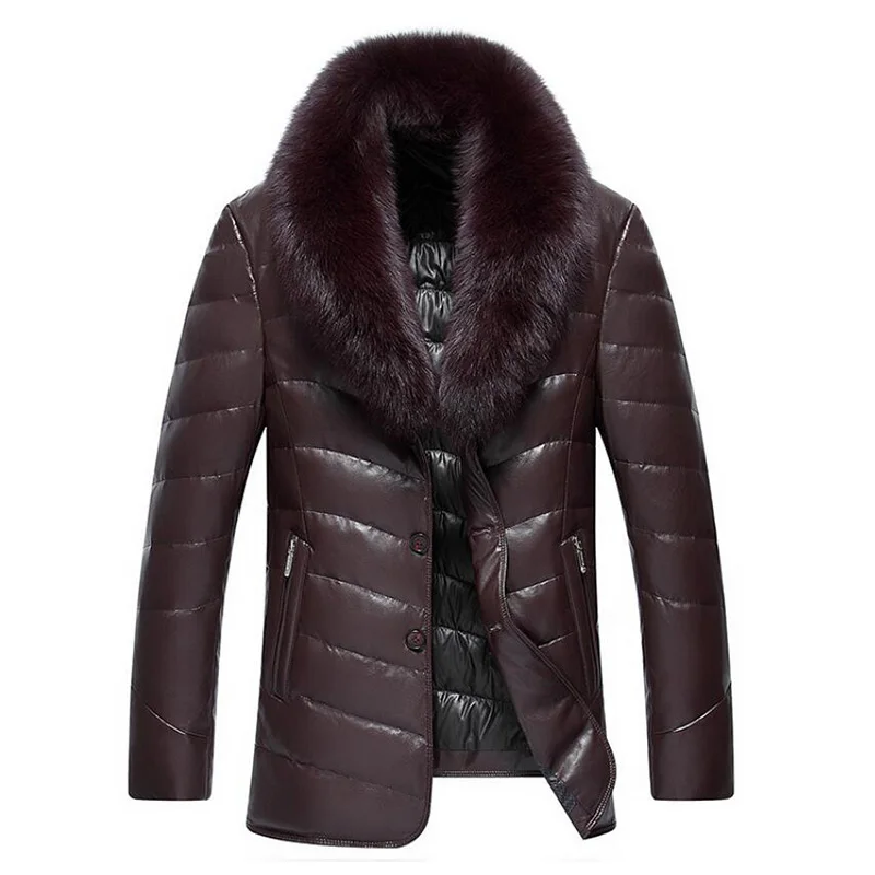 Осенне-зимняя роскошная кожаная куртка, мужские корейские куртки, мужское толстое теплое пальто, куртка, Мужская Верхняя одежда с воротником из лисьего меха EW141 - Цвет: red