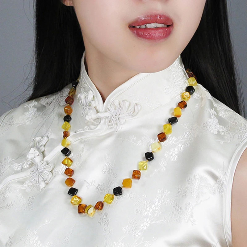 Yoowei натуральные ожерелья из янтаря для женщин ромбы нерегулярные бисерный воротник новогодние подарки для помолвки Исцеление Балтики янтарь ювелирные изделия