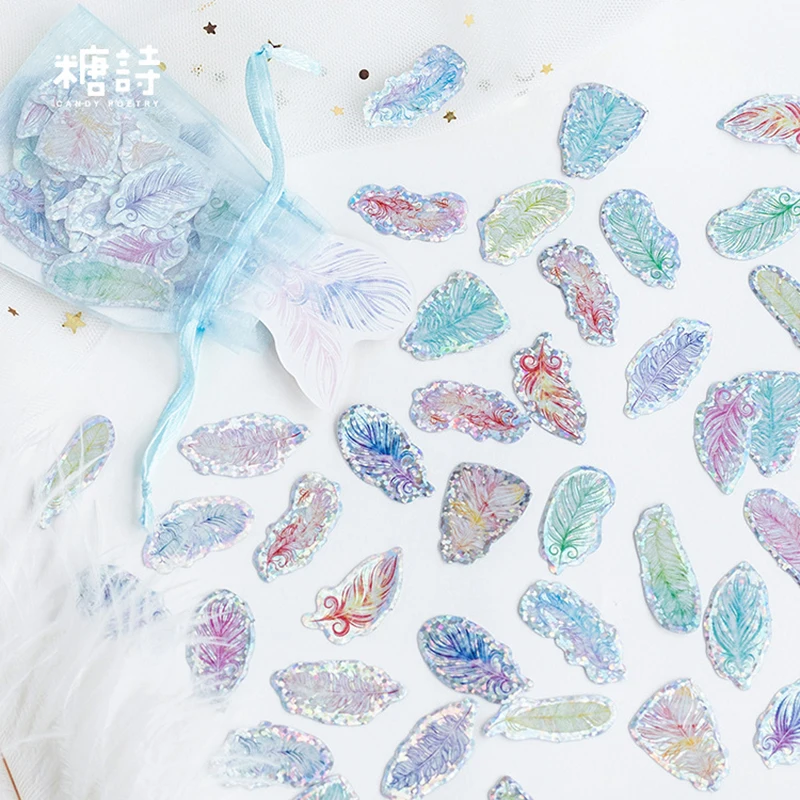

100 Pcs/lot cartoon feather laser paper sticker decoration stickers DIY for craft diary scrapbooking planner label sticker