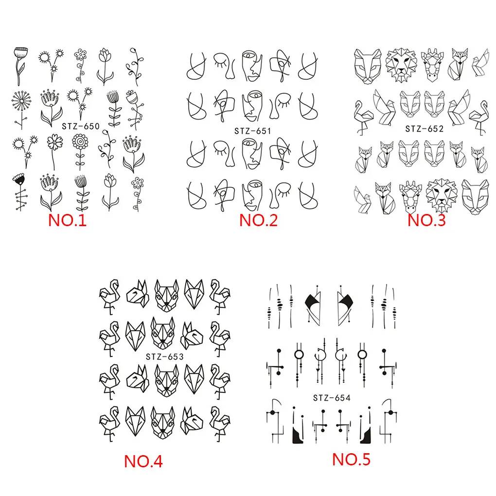 Новое поступление ногтей ювелирные изделия Стикеры татуировки Для женщин девочек цветок абстрактная эскиз животного 3D украшение для