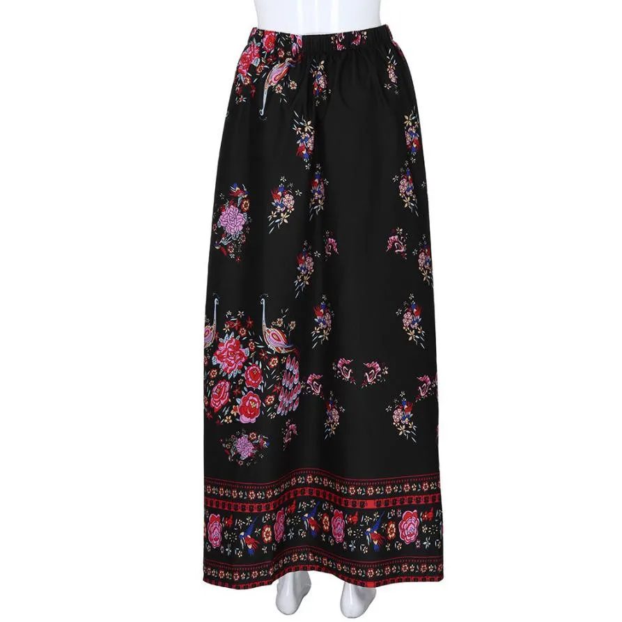 Feitong Boho длинная юбка с цветочным принтом, женская летняя повседневная свободная Макси-юбка, Женская богемная уличная юбка с высокой талией