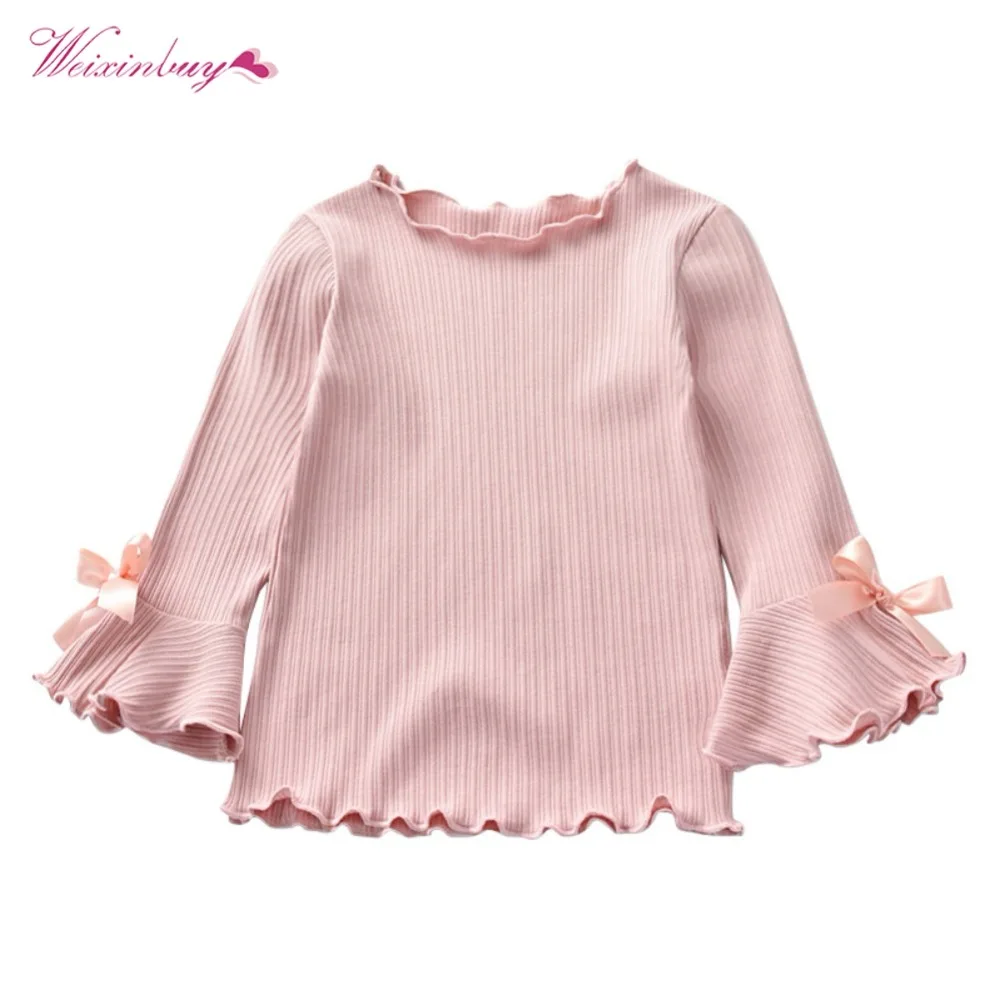 

WEIXINBUY Girls Solid Color Long Sleeve Top children shirts for girl top clothes clothing Summer Spring Autumn