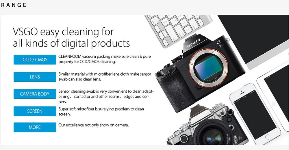 Профессиональный VSGO APS-C рамка датчик чистящий набор для мазков 10 шт Упаковка для DSLR камеры датчик Объектив телефон экран Клавиатура и очки