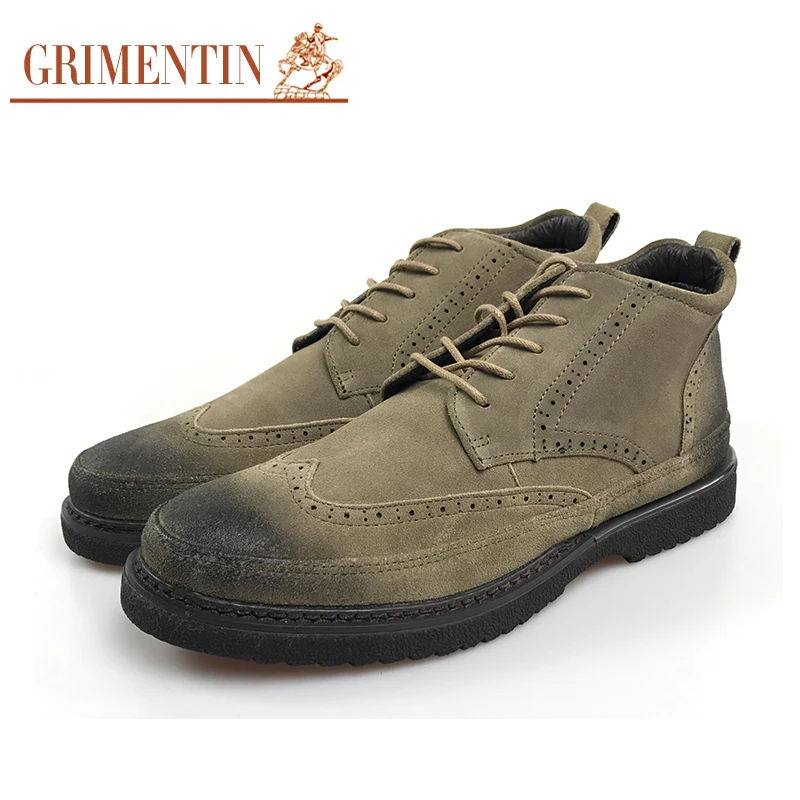 

GRIMENTIN Men Boots Genuine Leather Lace Up Ankle Military Boots Round Toe Combat Boots Male Winter Shoes E2