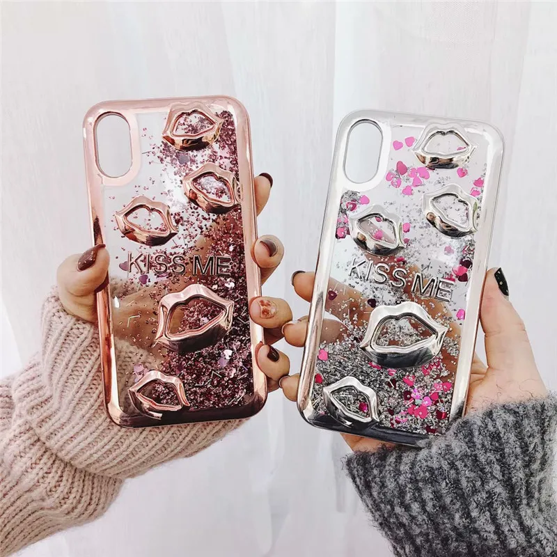 

Bling Glitter 3D Lips Dynamic Liquid Quicksand Phone Case for iPhone 5 5S 6 6S 7 8 Plus XR XS Max for iPhone X Cover