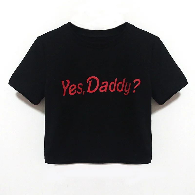 ROPALIA Letter Yes Daddy Stitch Повседневная футболка Летняя желтая/белая/черная/Розовая Сексуальная женская футболка - Цвет: Черный