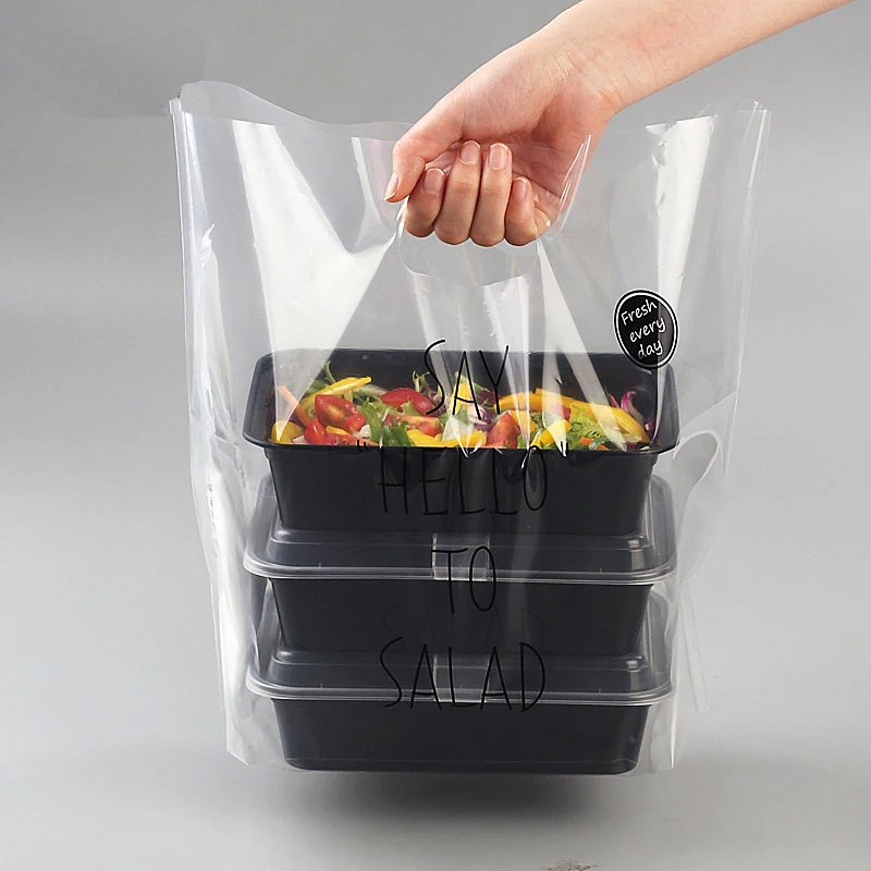 

Disposable Plastic Take-out Package Bag Restaurant Shop Salad Packing Tools Nontoxic Transparent Bag Soft Doggy bag 50pcs/pack