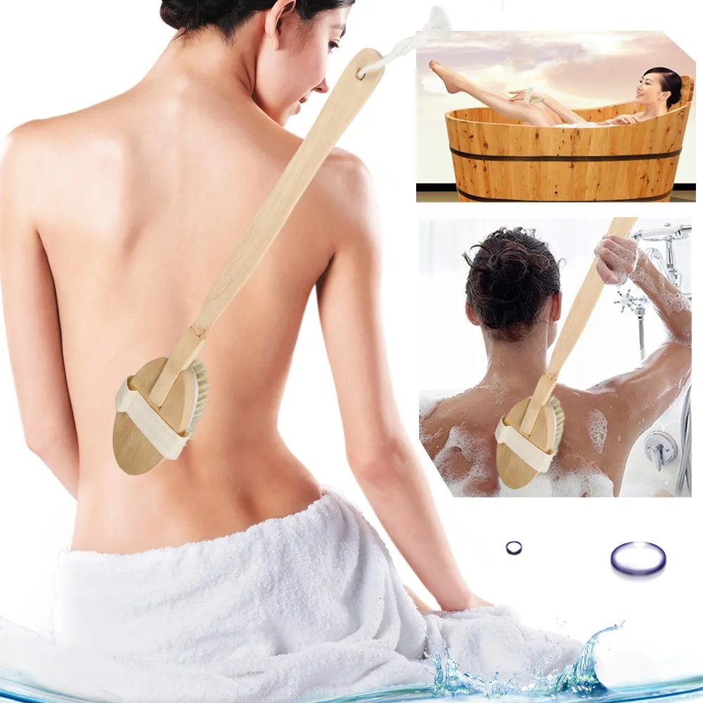 

1pcs Detachable Bath Brush Long Wood Handle Reach Back Body Shower Bristle Scrubber Spa Bathroom