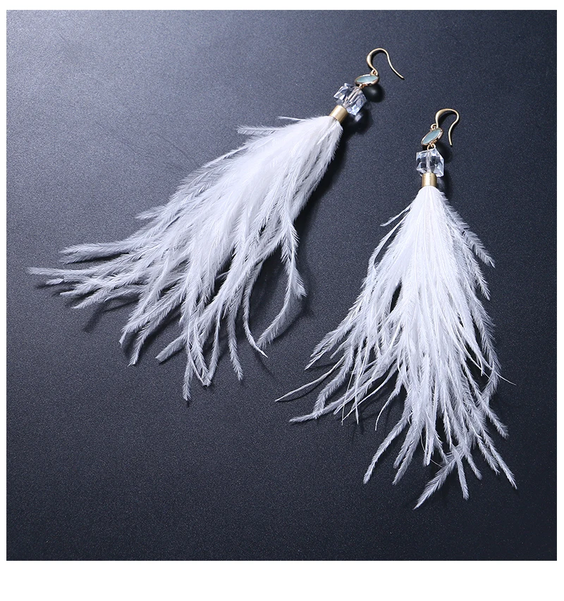 Длинные висячие серьги Badu, белые страусиные перья, весенние модные ювелирные изделия для женщин, повседневные праздничные серьги