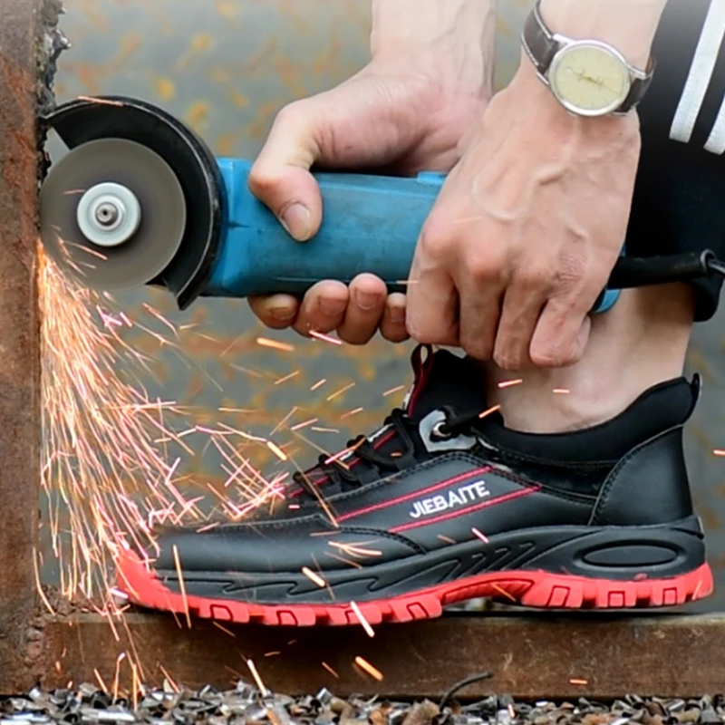 Skup Męskie skórzane wodoodporne buty robocze bhp stalowe noski na palce u stóp anty przebicie przemysłowe buty oddychające odporne na przebicie buty ochronne