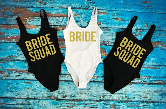 

personalize GLITTER Bride SQUAD Bridesmaid swimsuit Bathing Suits Honeymoon Bachelorette Swimwear Party gifts