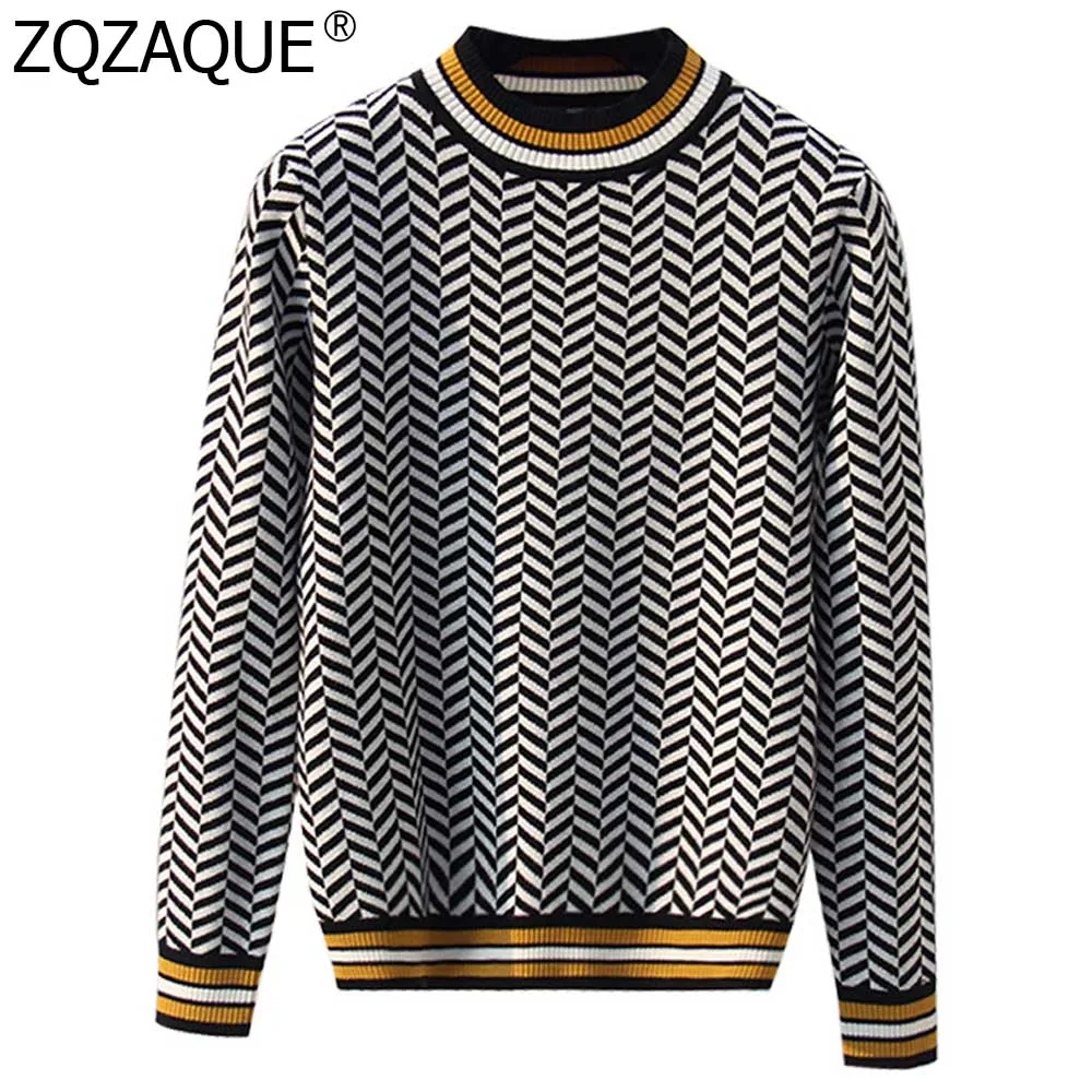 

2019 Korean Geometric Pattern Sweaters Long Sleeve Fashion All-match WOMEN Knit Pullover Tops Spring Fall Knitted Jumpers SY1954
