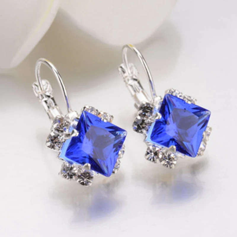 Fashion Silver Color Square Drop Earrings Purple Red Blue Black Austrian Crystal Rhinestone Earring For Women Wedding Jewelry drop earrings crystal earrings