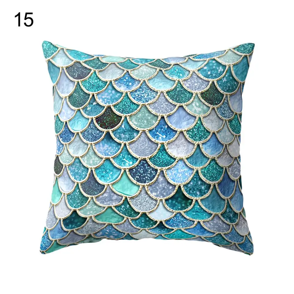 

18 Inch Multicolor Fish Scale Print Square Pillow Cover Cushion Case Home Decor Cushion Cover