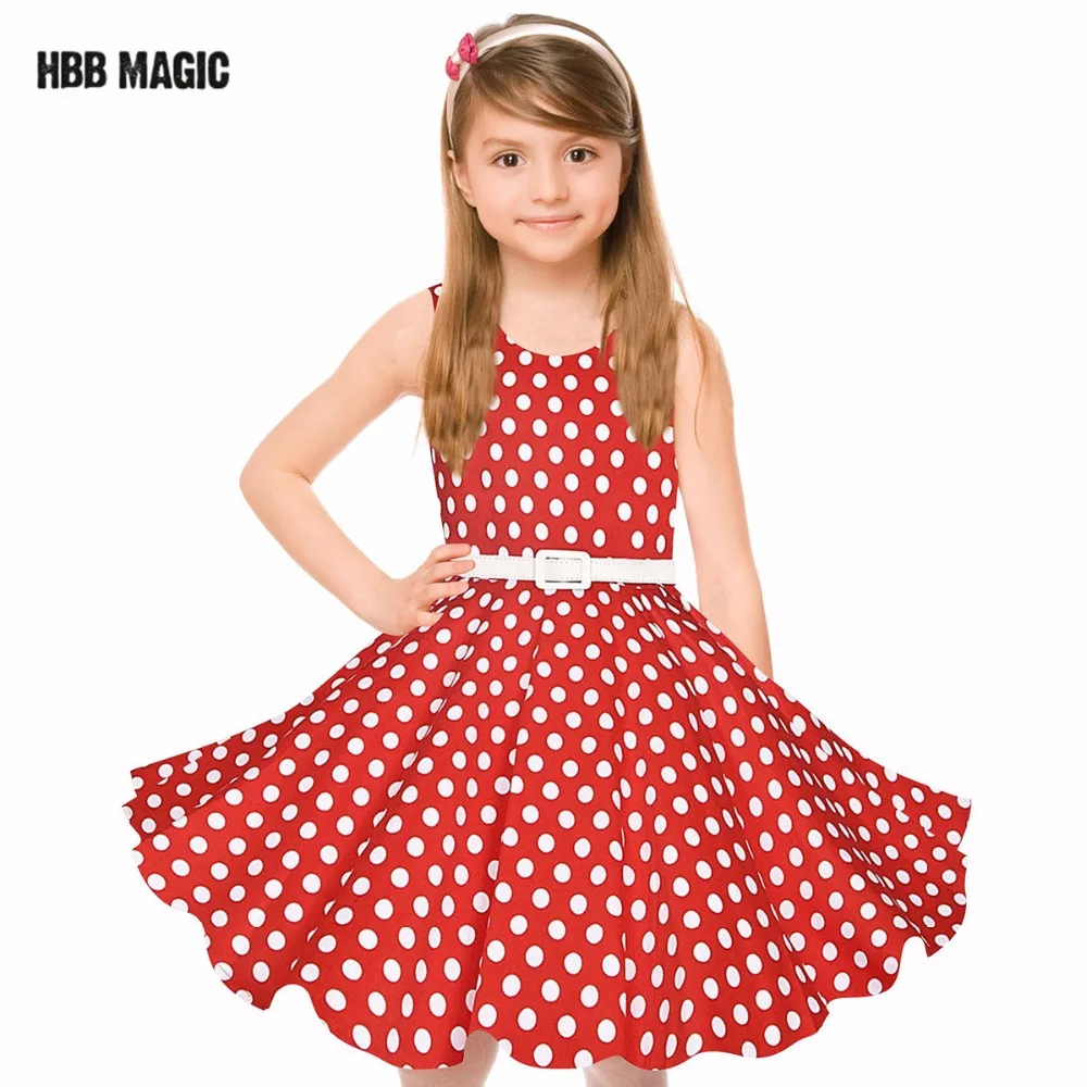 Классическое винтажное платье с поясом для девочек; летнее хлопковое элегантное платье принцессы в горошек; Детские праздничные свадебные платья; Одежда для девочек; цвет красный, черный