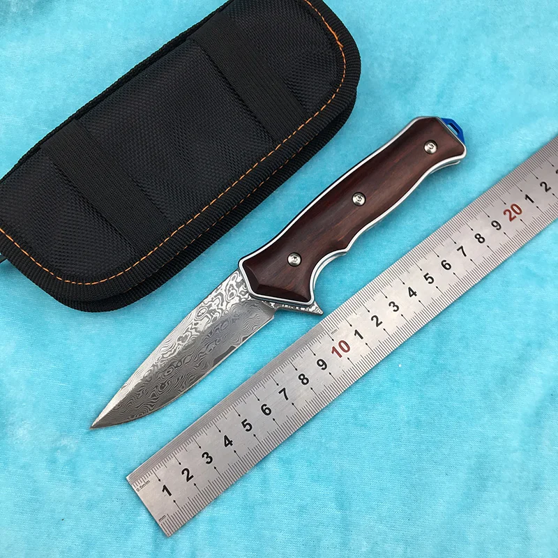 

LEMIFSHE ST1502 Flipper folding knife Damascus steel blade Wood handle camping hunting pocket Kitchen knives EDC tool
