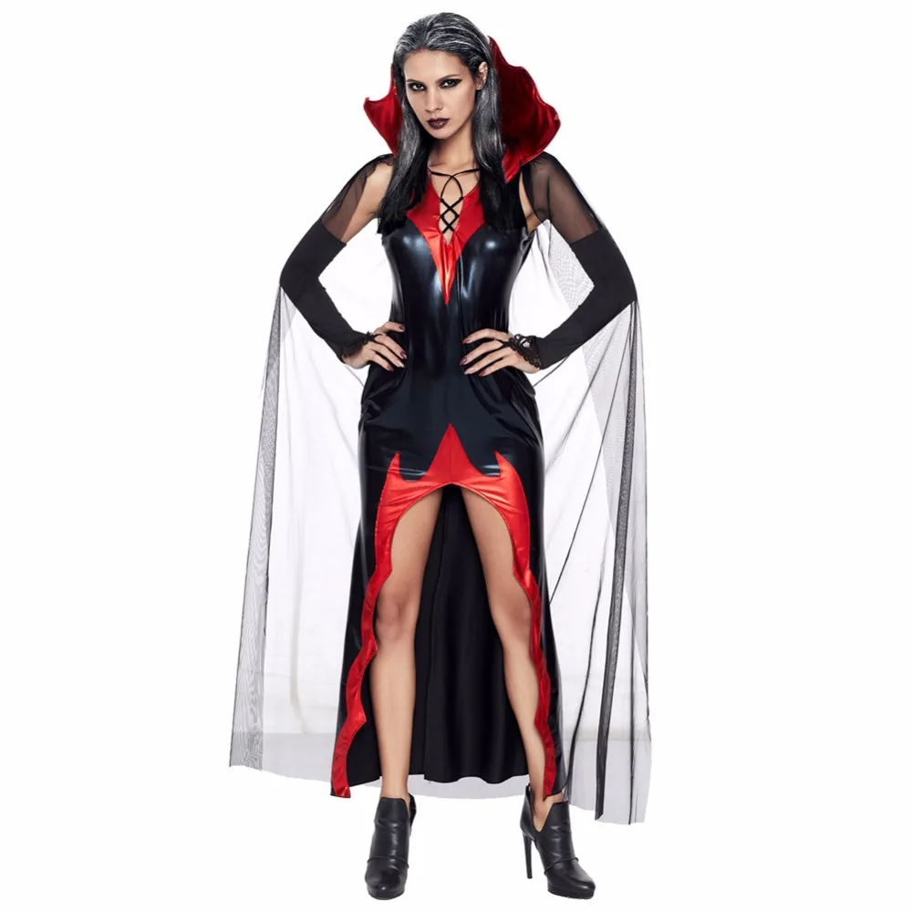 

Umorden Christmas Party Purim Halloween Costumes for Adult Women Vampire Costume Cosplay PU Sexy High Split Long Dresses