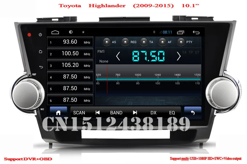 1024 * 600 10.1 &quot пк автомобиля android-автомобильный dvd-плеер radioFor Toyota Highlander 2009 2010 2011 2012 2013