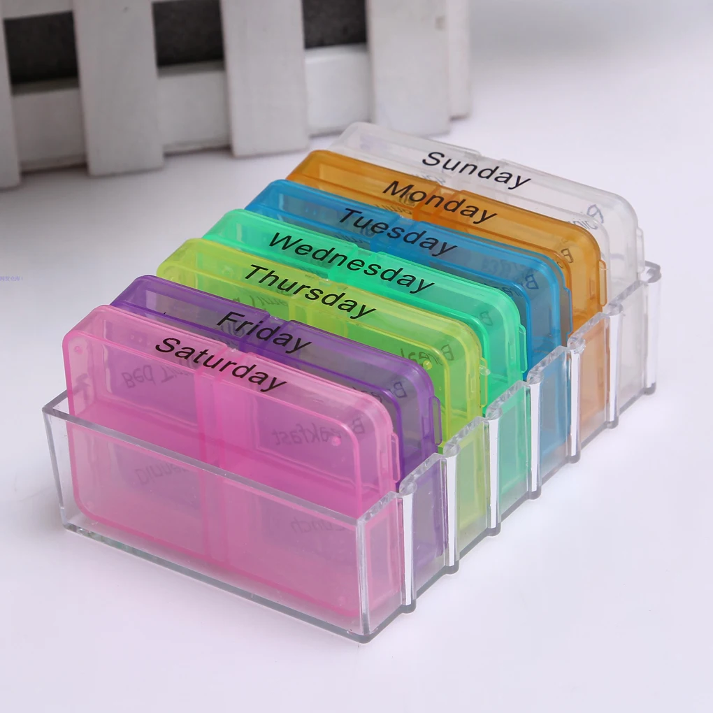 Hot Sale Medicine Weekly Storage Pill 7 Days Tablet Sorter Box Container Case Organizer